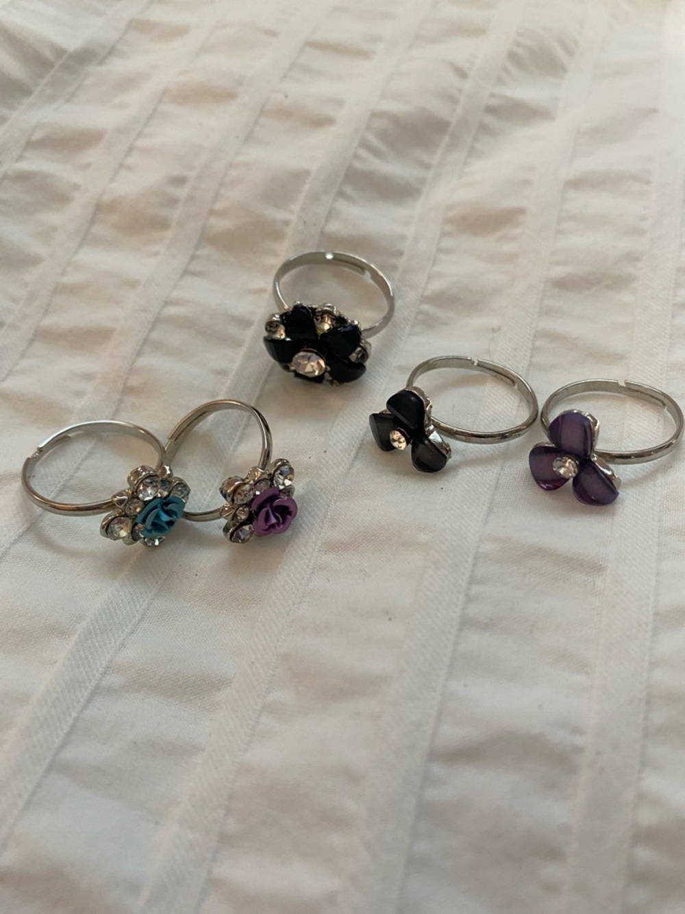 Silver Flower Cluster Rings in Black, Purple & Blue - Women Jewelry